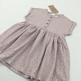 **NEW** Glittery Spots Pattern White & Light Brown Jersey Dress - Girls 12-18 Months