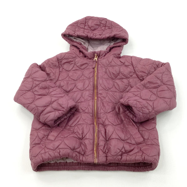 Hearts Patterned Maroon Lightweight Jacket with Hood - Girls 2-3 Years