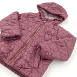 Hearts Patterned Maroon Lightweight Jacket with Hood - Girls 2-3 Years