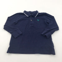 Dinosaur Motif Navy Long Sleeve Polo Shirt - Boys 18-24 Months