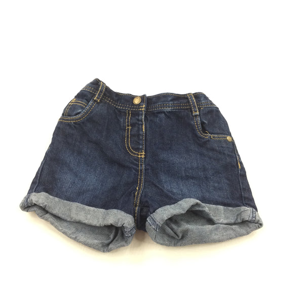 Dark Blue Denim Shorts with Adjustable Waistband - Girls 12-18 Months