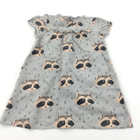 Raccoons Grey & Peach Cotton Dress - Girls 2-3 Years