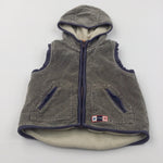 Blue & Brown Fleece Lined Corduroy Zip Up Gilet with Hood - Boys 18-24 Months