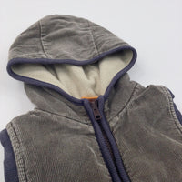 Blue & Brown Fleece Lined Corduroy Zip Up Gilet with Hood - Boys 18-24 Months