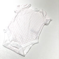 Pink Hearts White Short Sleeve Bodysuit - Girls 0-3 Months