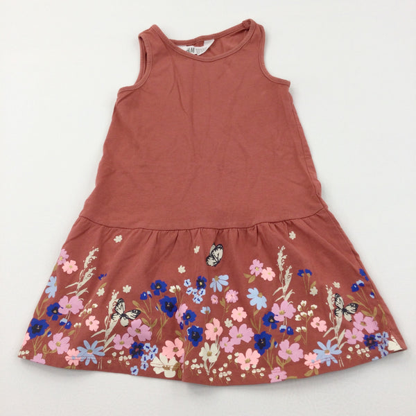 Flowers & Butterflies Tan Lightweight Jersey Sun Dress - Girls 2-4 Years