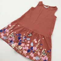 Flowers & Butterflies Tan Lightweight Jersey Sun Dress - Girls 2-4 Years