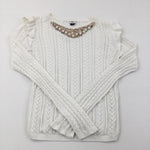 Beaded Neck White Jumper - Girls 11-12 Years