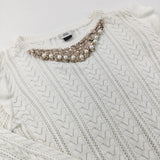 Beaded Neck White Jumper - Girls 11-12 Years