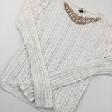 Beaded Neck White Jumper - Girls 11-12 Years