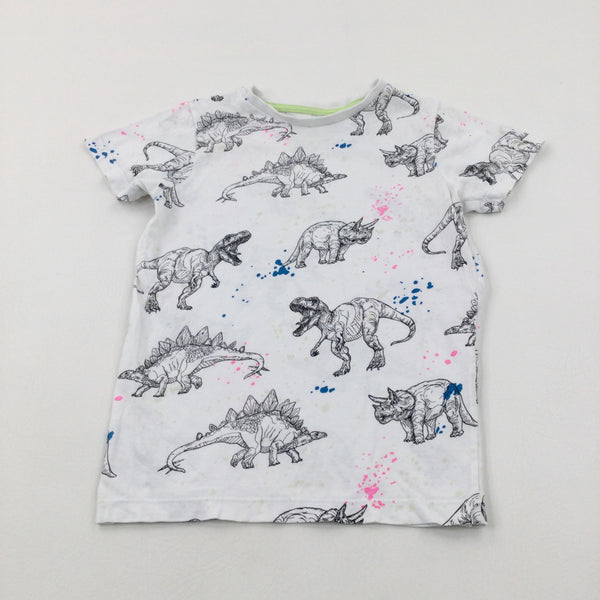 Dinosaurs White Cotton T-Shirt - Boys 6-7 Years