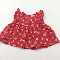 Flowers Red & White Cotton Blouse - Girls 18-24 Months