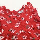 Flowers Red & White Cotton Blouse - Girls 18-24 Months