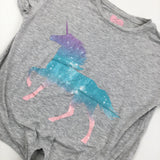 Unicorn Tie Front Grey T-Shirt - Girls 11-12 Years