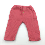 Light Red Textured Midweight Cotton Trousers - Girls 6-9 Months