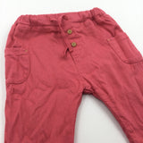 Light Red Textured Midweight Cotton Trousers - Girls 6-9 Months