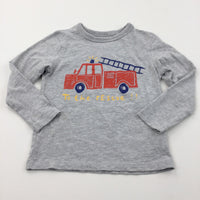 'To The Rescue' Fire Engine Grey Long Sleeve Top - Boys 3-4 Years