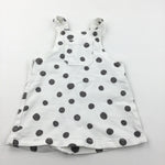 Spotty Grey & White Cotton Twill Dungaree Dress - Girls 12-18 Months