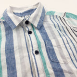 Green, Blue & White Striped Linen Shirt - Boys 3-4 Years