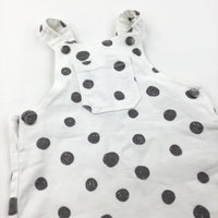 Spotty Grey & White Cotton Twill Dungaree Dress - Girls 12-18 Months