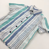 Green, Blue & White Striped Linen Shirt - Boys 3-4 Years