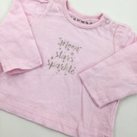 'Moon Stars Sparkle' Pink Long Sleeve Top - Girls 0-3 Months