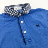 Bulldog Motif Checked Collar Blue Polo Shirt - Boys 2-3 Years