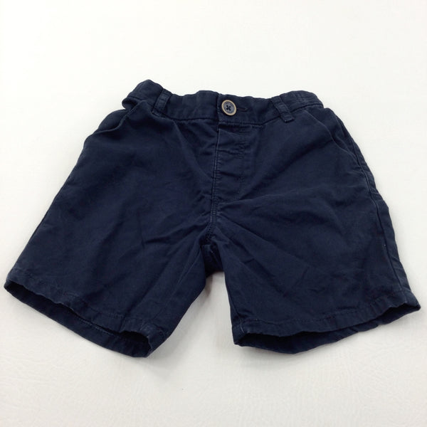 Navy Cotton Twill Shorts with Adjustable Waistband - Boys 3-4 Years