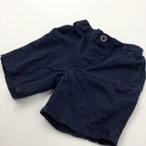 Navy Cotton Twill Shorts with Adjustable Waistband - Boys 3-4 Years