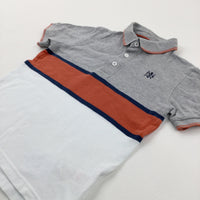 1884' Embroidered Grey, Orange & White Striped Polo Shirt - Boys 7-8 Years