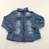 'I Am Roarsome' Badge Mid Blue Denim Effect Cotton Shirt - Boys 18-24 Months