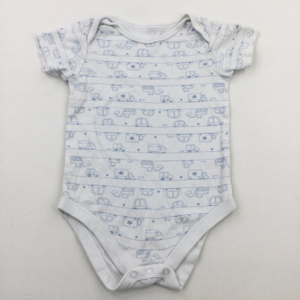 Vehicles Blue & White Short Sleeve Bodysuit - Boys 18-24 Months