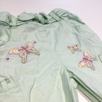 Butterfly Embroidered Green Cotton Cargo Trousers - Girls 0-3m