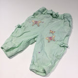 Butterfly Embroidered Green Cotton Cargo Trousers - Girls 0-3m
