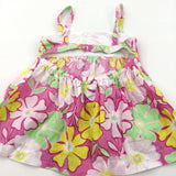 Flowers Pink, Yellow & Green Lightweight Cotton Vest Blouse - Girls 4 Years