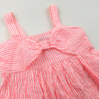 Neon Orange & White Striped Cotton Sun Dress - Girls 3-4 Years