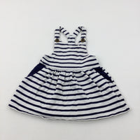 White Striped Cotton Dress - Girls 12-18 Months