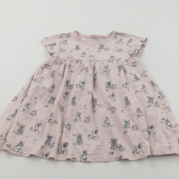 Rabbits & Rainbows Grey & Pale Pink Lightweight Jersey Dress - Girls 2-3 Years