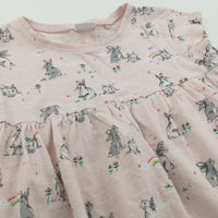 Rabbits & Rainbows Grey & Pale Pink Lightweight Jersey Dress - Girls 2-3 Years