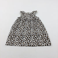 Animal Print Beige Cotton Dress - Girls 12-18 Months