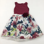 Flowers Burgundy Dress - Girls 7-8 Years