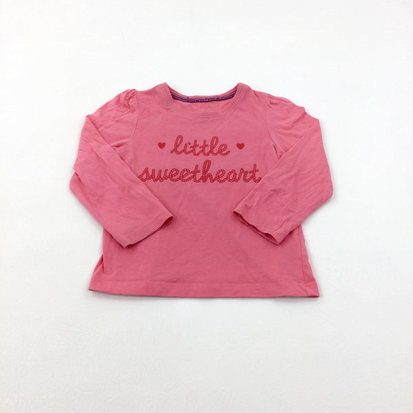 'Little Sweetheart' Pink Long Sleeve Top - Girls 12-18 Months