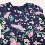 Unicorns & Flowers Pink, Navy & Yellow Lightweight Jersey Dress - Girls 2-3 Years