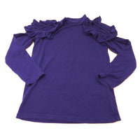 Cold Shoulder Blue Long Sleeve Top with Frill Detail - Girls 6-7 Years