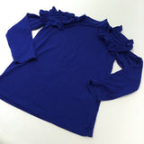 Cold Shoulder Blue Long Sleeve Top with Frill Detail - Girls 6-7 Years