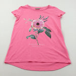 'Gerbera Daisy' Sequins Flower Neon Pink T-Shirt - Girls 9 Years