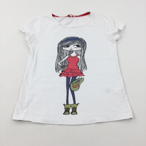 Girl White Cotton T-Shirt - Girls 9-10 Years