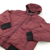 Dark Red & Black Showerproof Coat with Hood - Boys 9-10 Years