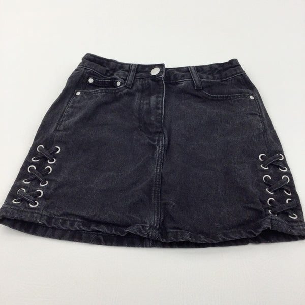 Lace Detail Black Denim Skirt with Adjustable Waistband - Girls 9 Years