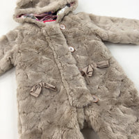 Mink Bow Detail Pramsuit - Girls 3-6 Months